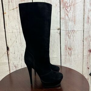 YSL YVES SAINT LAURENT nubuck suede knee high platforms boots in 37.5 EUC